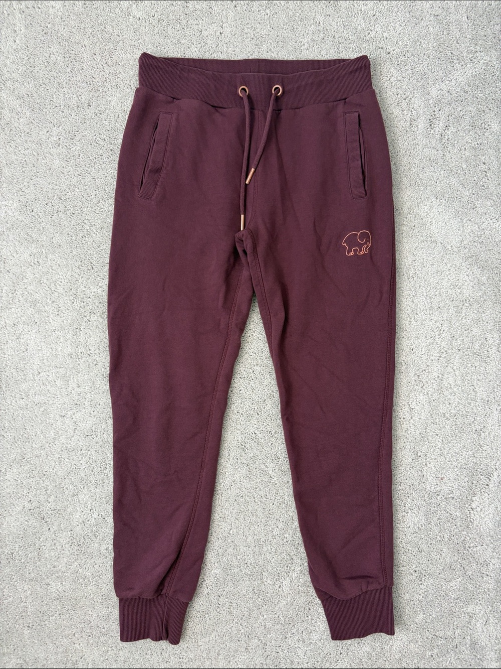 ivory ella Maroon Drawstring Joggers with Embroidered Elephant